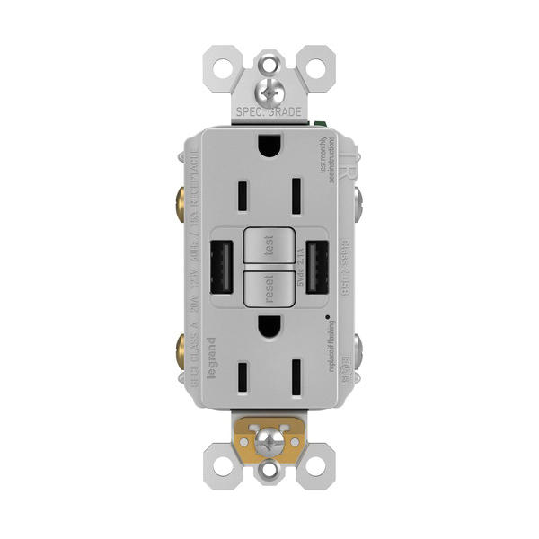 1597TRUSBAAGRY P&S SELF-TEST GFCI REC TR 15A W/ USB AA GRY