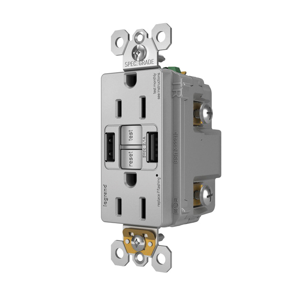 1597TRUSBAAGRY P&S SELF-TEST GFCI REC TR 15A W/ USB AA GRY