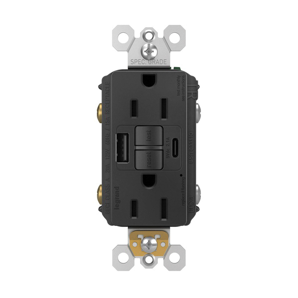 1597TRUSBACBK P&S SELF-TEST GFCI RECEP TR 15A W/ USB AC BK..