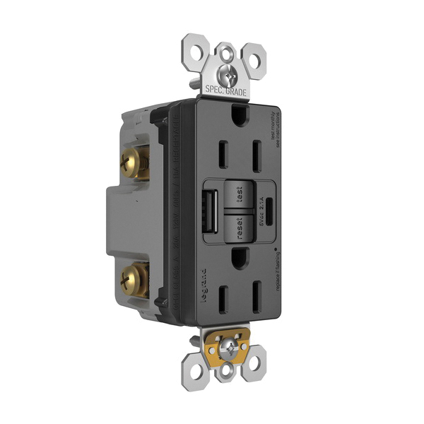 1597TRUSBACBK P&S SELF-TEST GFCI RECEP TR 15A W/ USB AC BK..