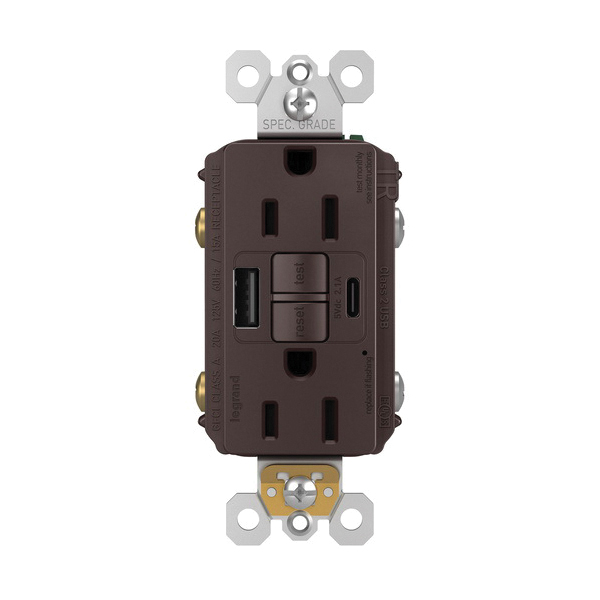 1597TRUSBACDBC4 P&S SELF-TEST GFCI REC TR 15A W/ USB AC DBC4