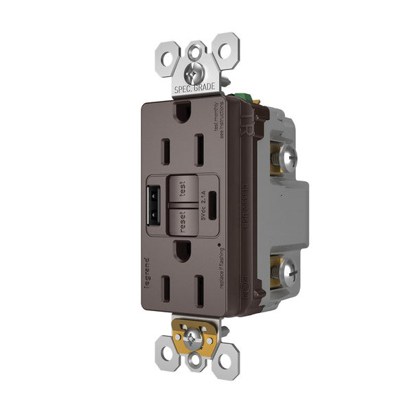 1597TRUSBAC P&S SELF-TEST GFCI RECEP TR 15A W/ USB AC BN