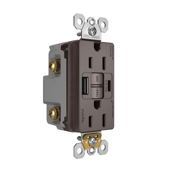 1597TRUSBAC P&S SELF-TEST GFCI RECEP TR 15A W/ USB AC BN