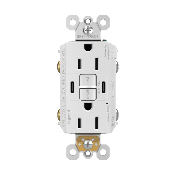 1597TRUSBCCW P&S SELF-TEST GFCI RECEP TR 15A W/ USB CC W..