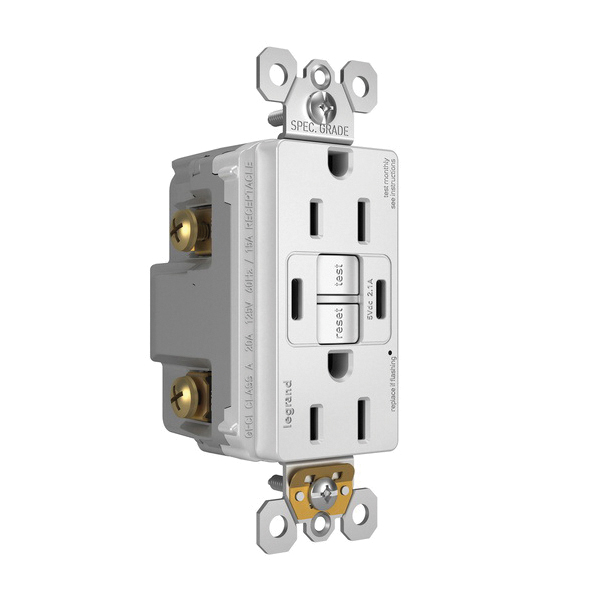 1597TRUSBCCW P&S SELF-TEST GFCI RECEP TR 15A W/ USB CC W..