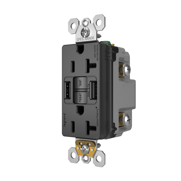 2097TRUSBAABK P&S SELF-TEST GFCI RECEP TR 20A W/ USB AA BK..