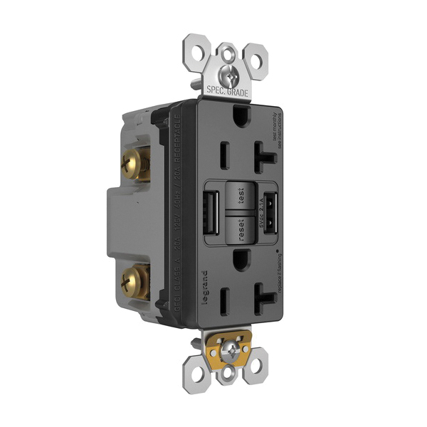 2097TRUSBAABK P&S SELF-TEST GFCI RECEP TR 20A W/ USB AA BK..