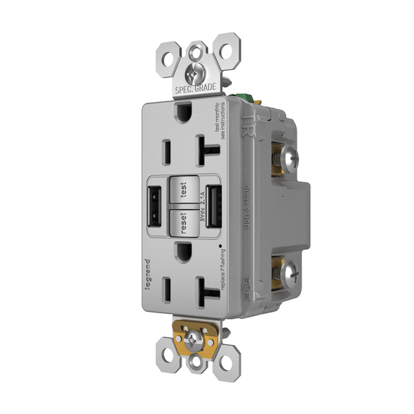 2097TRUSBAAGRY P&S SELF-TEST GFCI REC TR 20A W/ USB AA GRY..