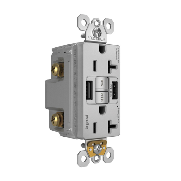 2097TRUSBAAGRY P&S SELF-TEST GFCI REC TR 20A W/ USB AA GRY..