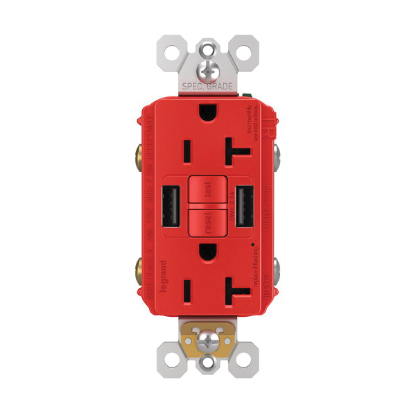 2097TRUSBAARED P&S SELF-TEST GFCI REC TR 20A W/ USB AA RED
