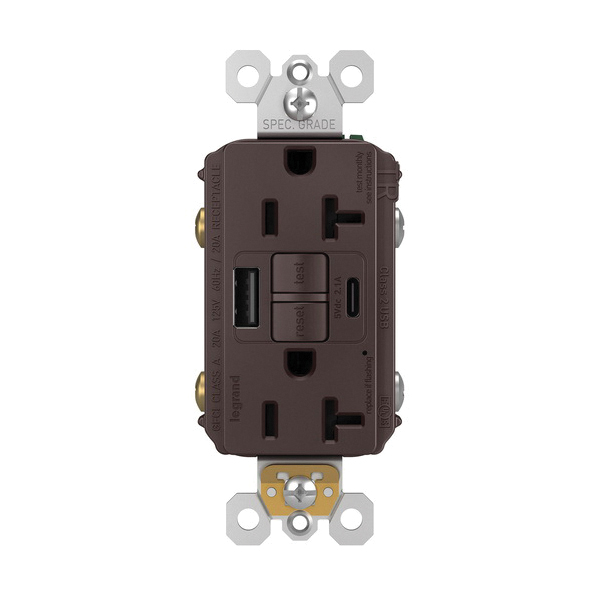 2097TRUSBACDBC4 P&S SELF-TEST GFCI TAMPER-RESISTANT 20A TYPE A/C USB AND TYPE C FAST CHARGER DARK BRONZE