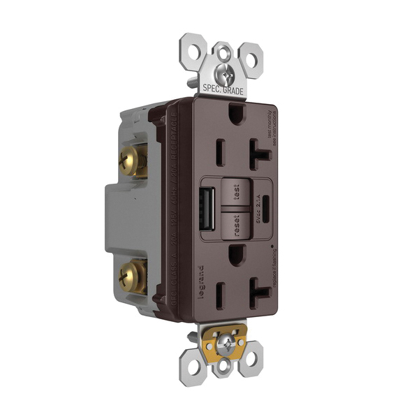 2097TRUSBACDBC4 P&S SELF-TEST GFCI TAMPER-RESISTANT 20A TYPE A/C USB AND TYPE C FAST CHARGER DARK BRONZE