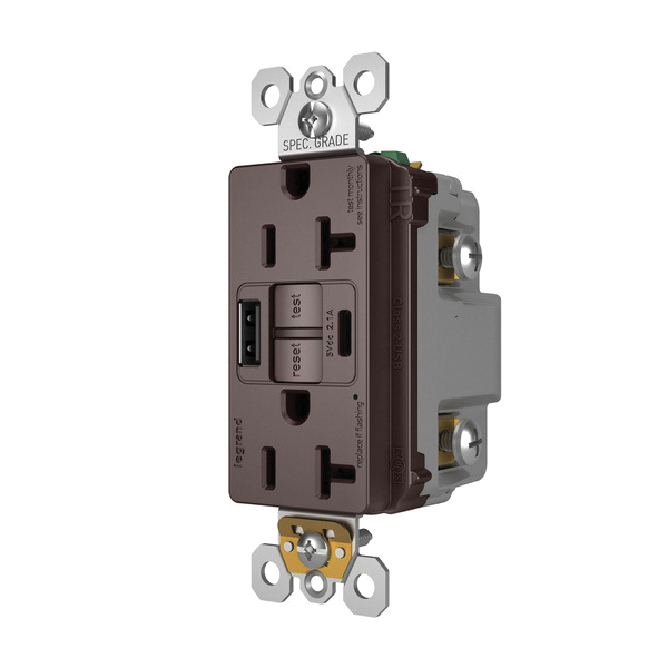 2097TRUSBACDBC4 P&S SELF-TEST GFCI TAMPER-RESISTANT 20A TYPE A/C USB AND TYPE C FAST CHARGER DARK BRONZE