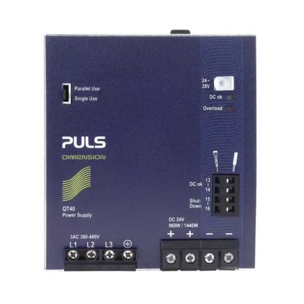 QT40.242 PULS POWER SUPPLY, 960W, 380-480VAC 3PH, 24-28VDC, 40-34.3A WITH EXTENDED LIFETIME