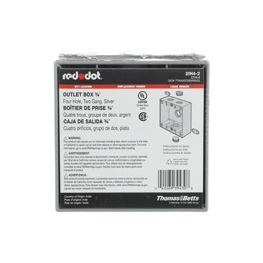 2IH4-2 RED 2G RT BOX W/4 3/4 HUBS..