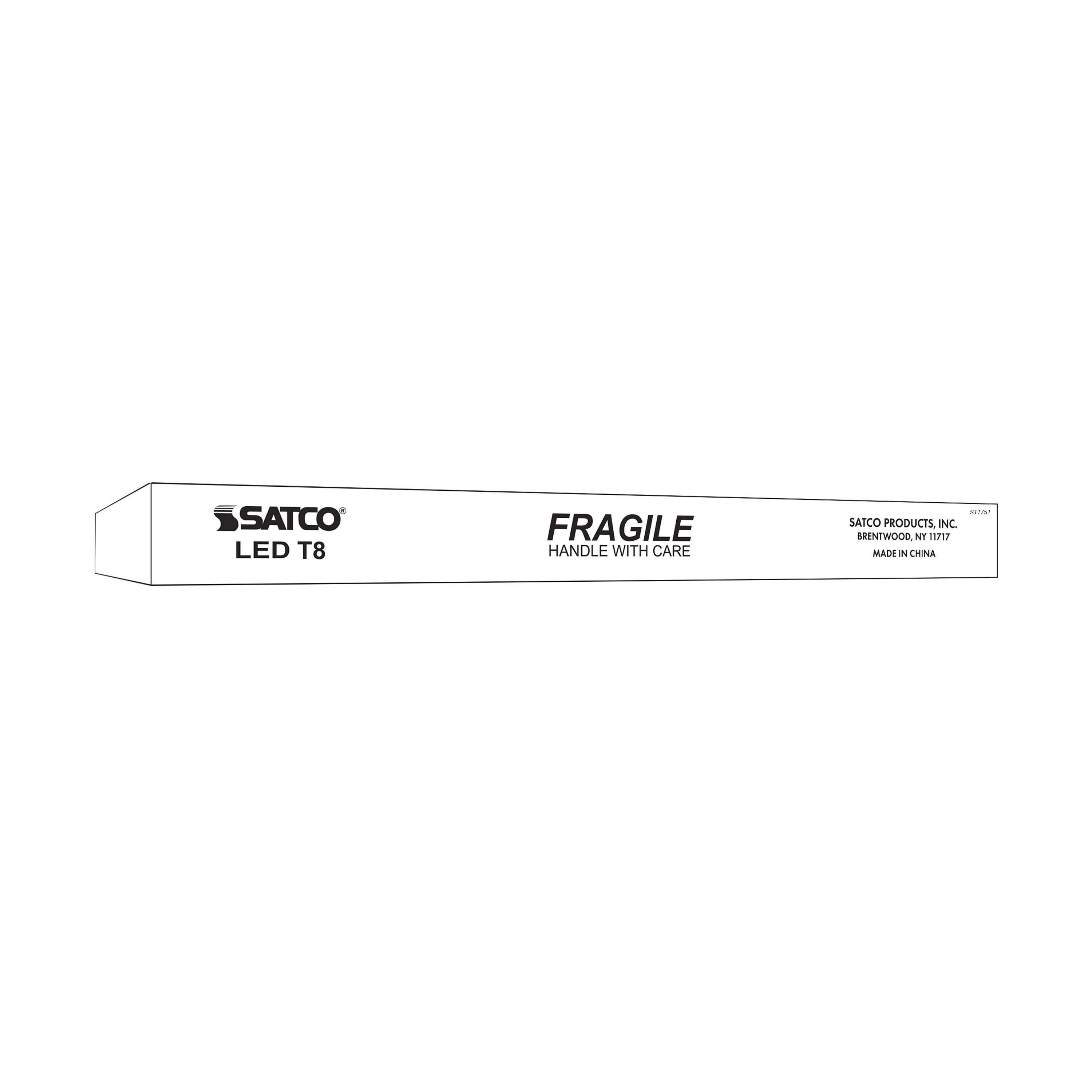 S11751 SATCO 24 WATT T8 LED SINGLE PIN BASE CCT SELECTABLE TYPE B BALLAST BYPASS WHITE FINISH 72 INCHES 120-277 VOLT