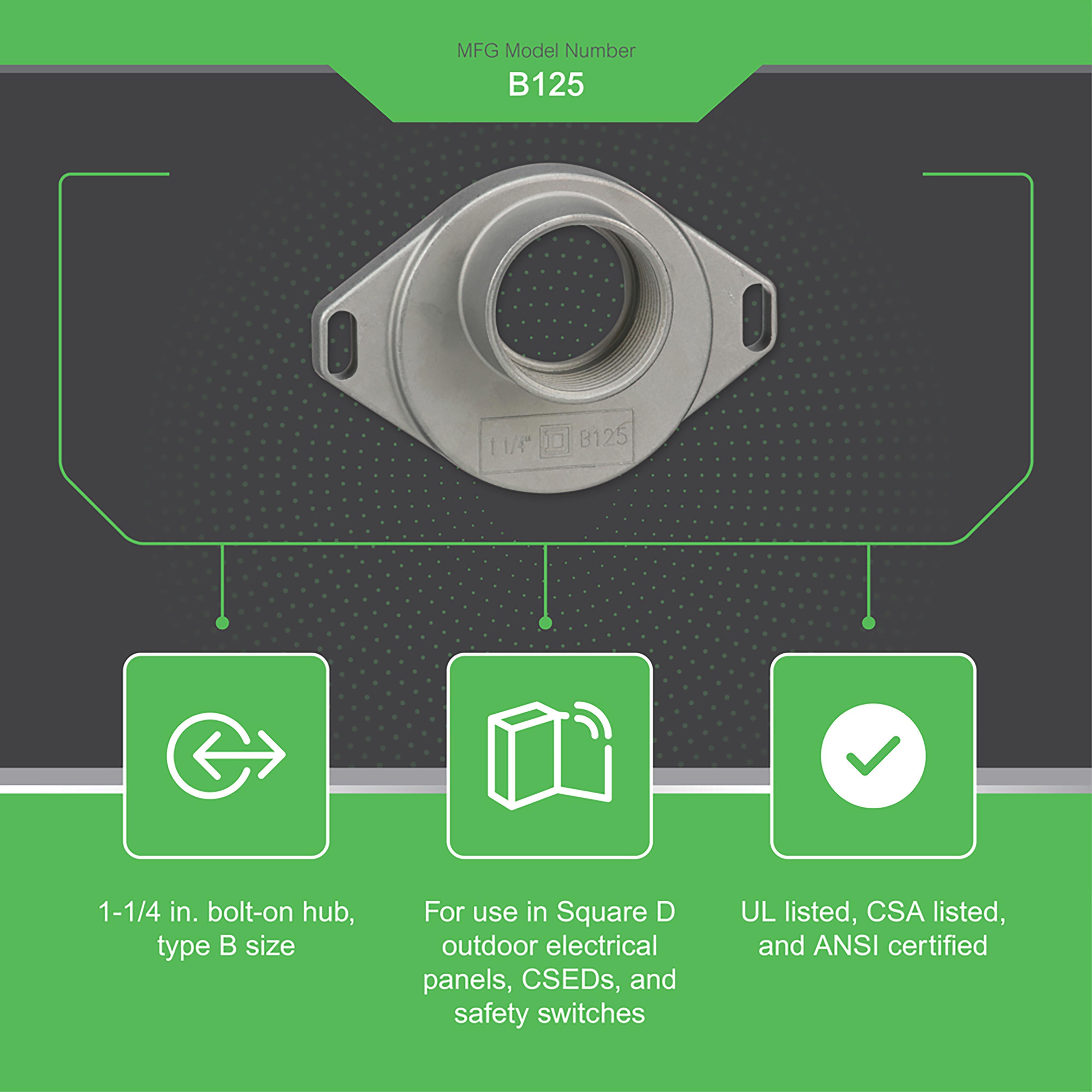 B125 SQD HUB 1.25 INCHES RAINPROOF