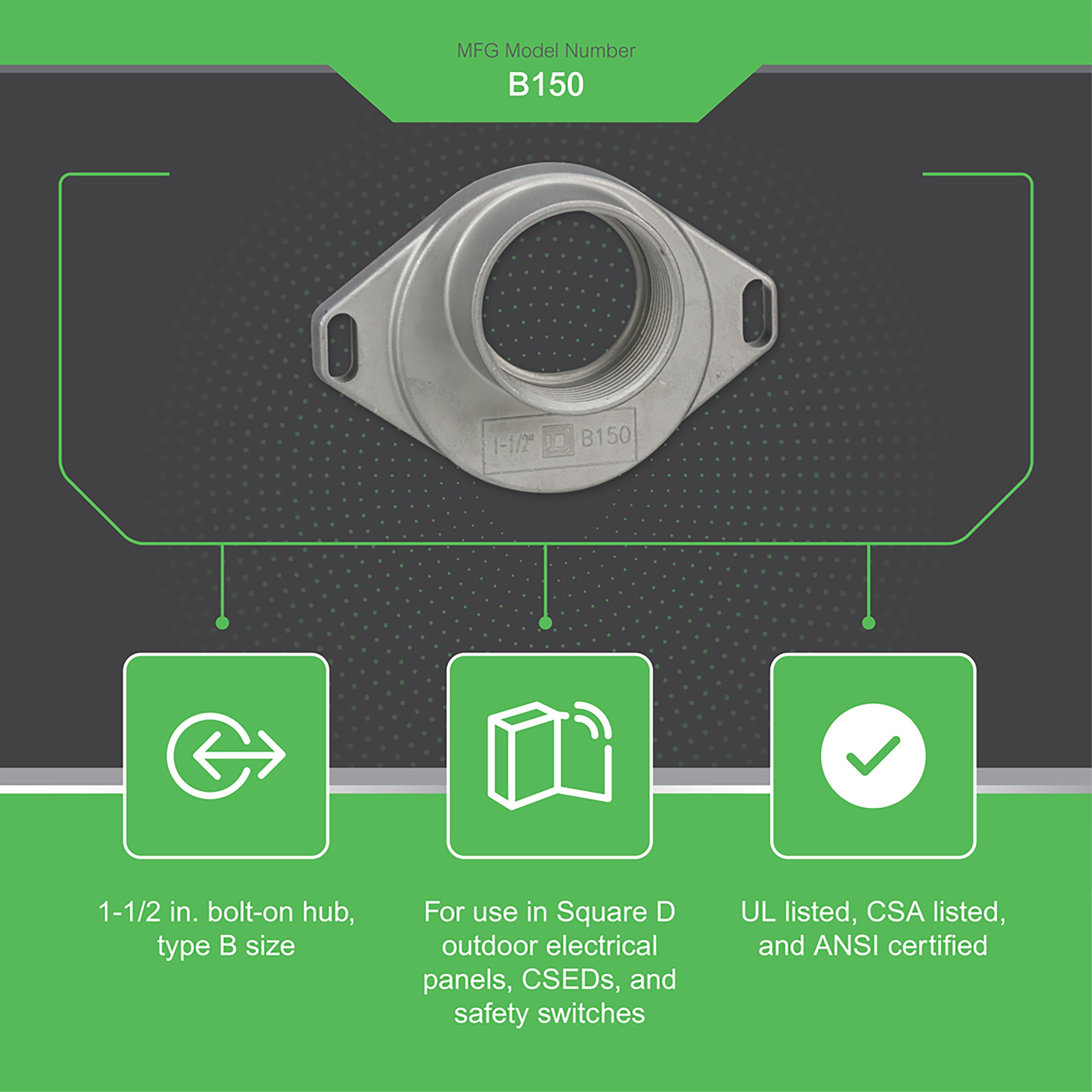 B150 SQD HUB 1.50 INCHES RAINPROOF