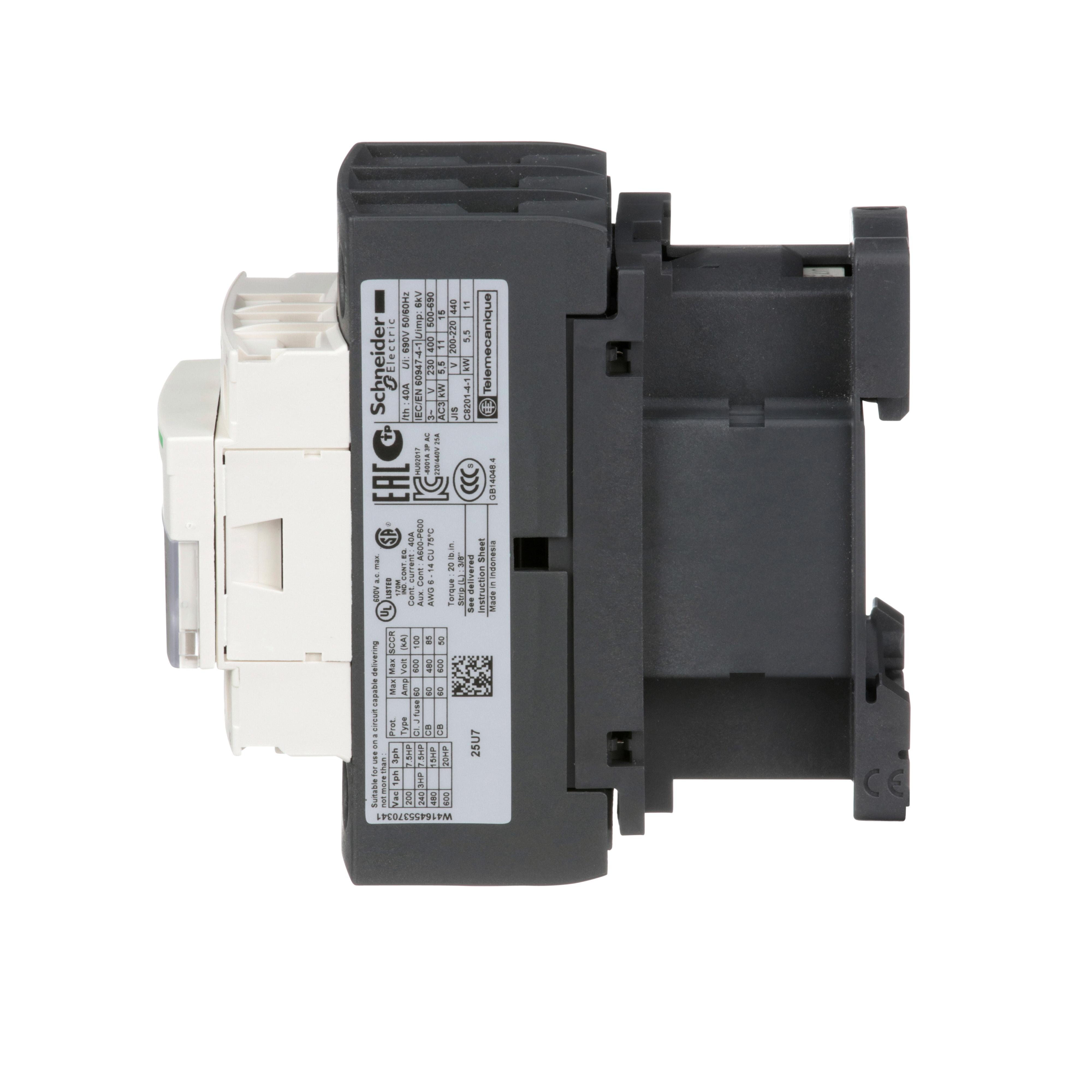 LC1D25U7 SQD CONTACTOR 600VAC 25AMP