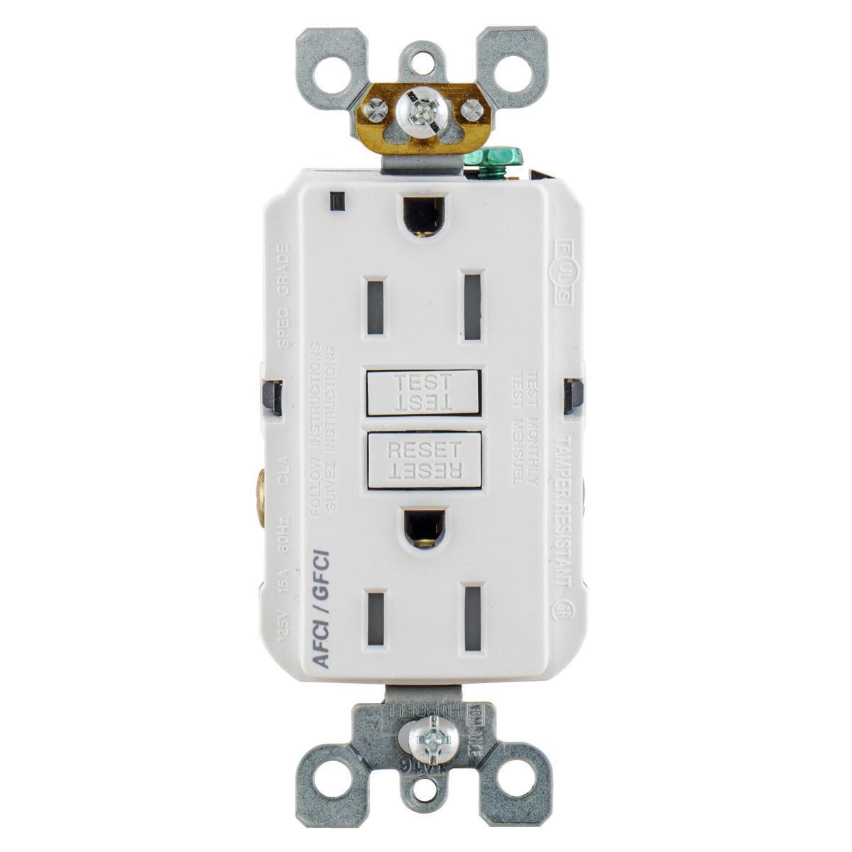 AFGF15TRW HUBBELL 15A COMB AF/GF REC WHITE