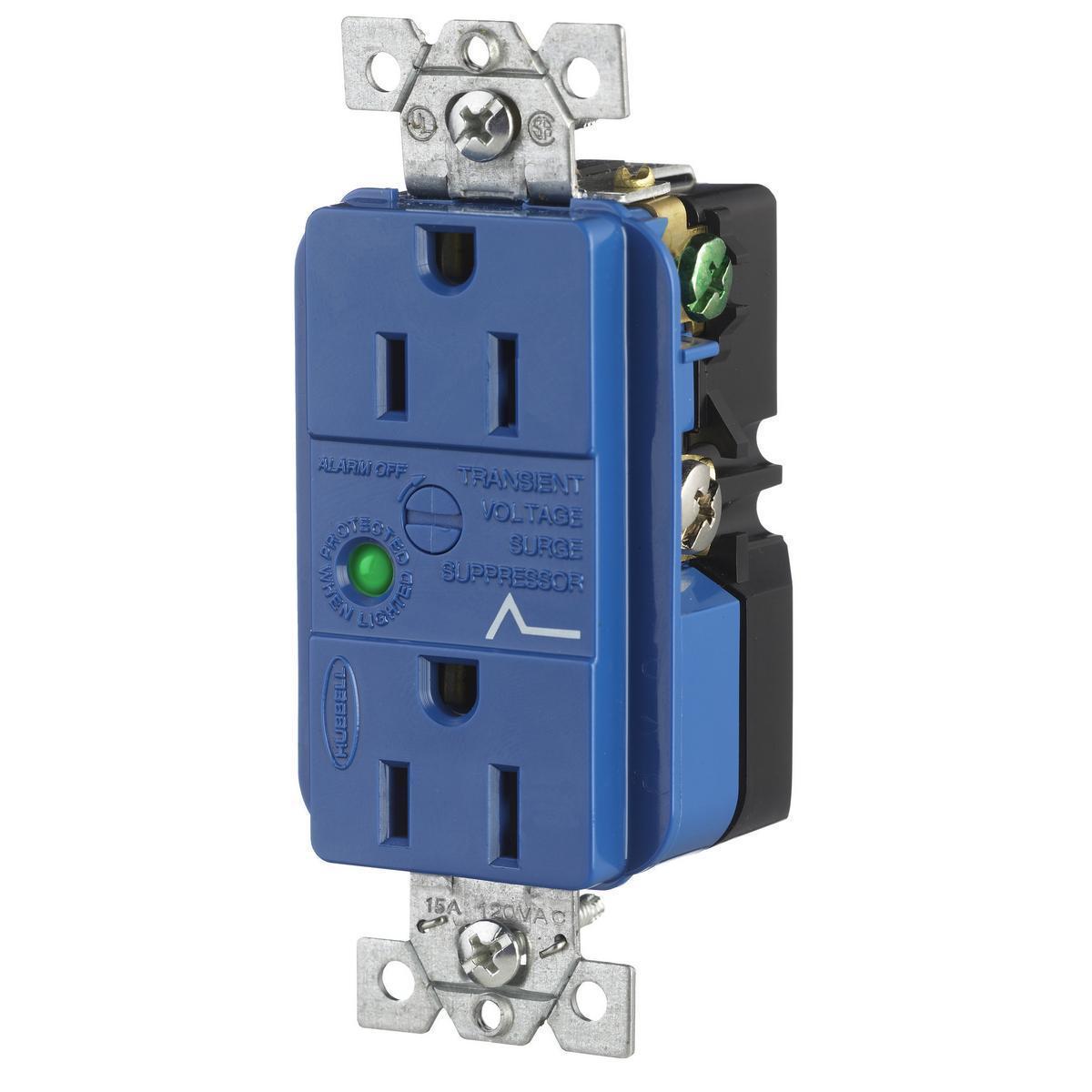 HBL5262SA HUB 2P-3W-15A-125V SURGE SPRSN RCPT W/ALRM BLU