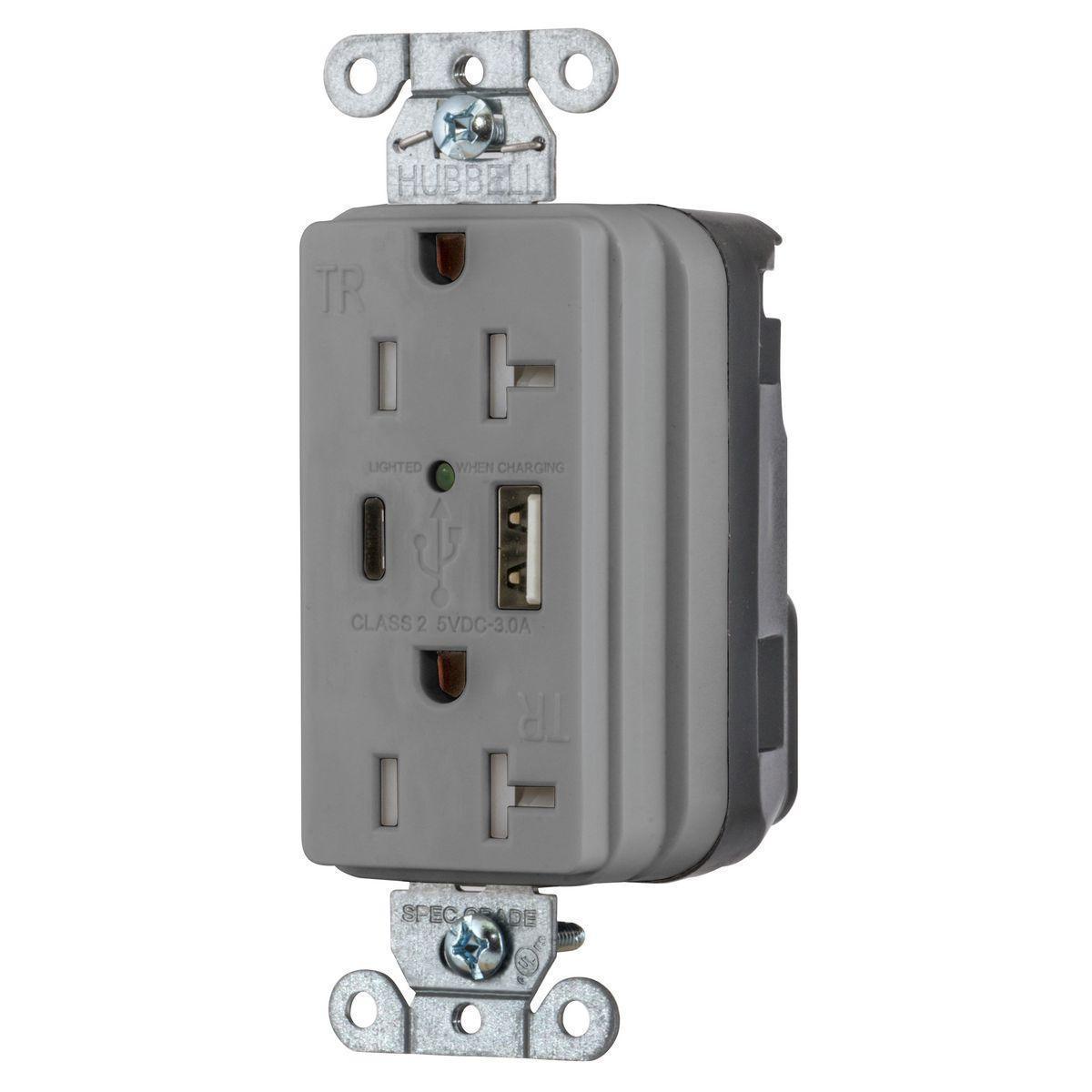 SNAP20UACGY HUBBELL USB CHG SNAP 20A125V DUP 5A PORT AC, GY