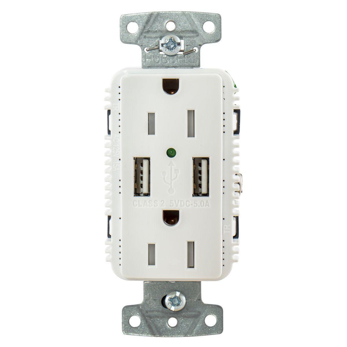 USB15A5W HUBBELL RCPT DUP 15A 125V 5A 5V USB PORT A WH..