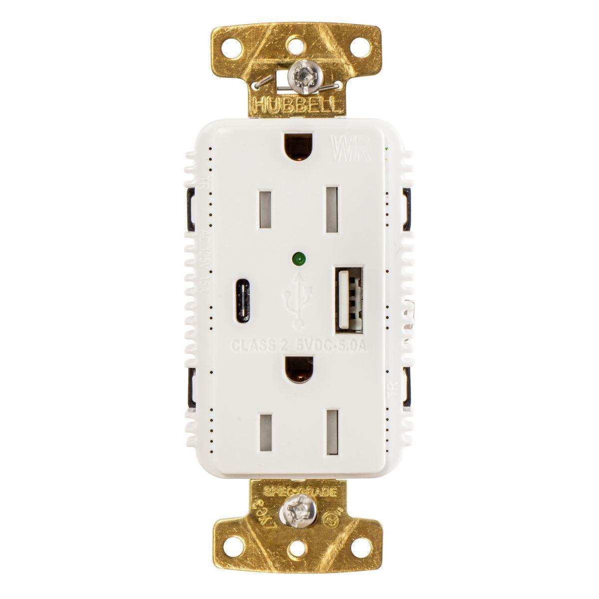 USB15AC5WWR HUBBELL DUP TRWR 15A125V USB PORT 5A5V AC WH