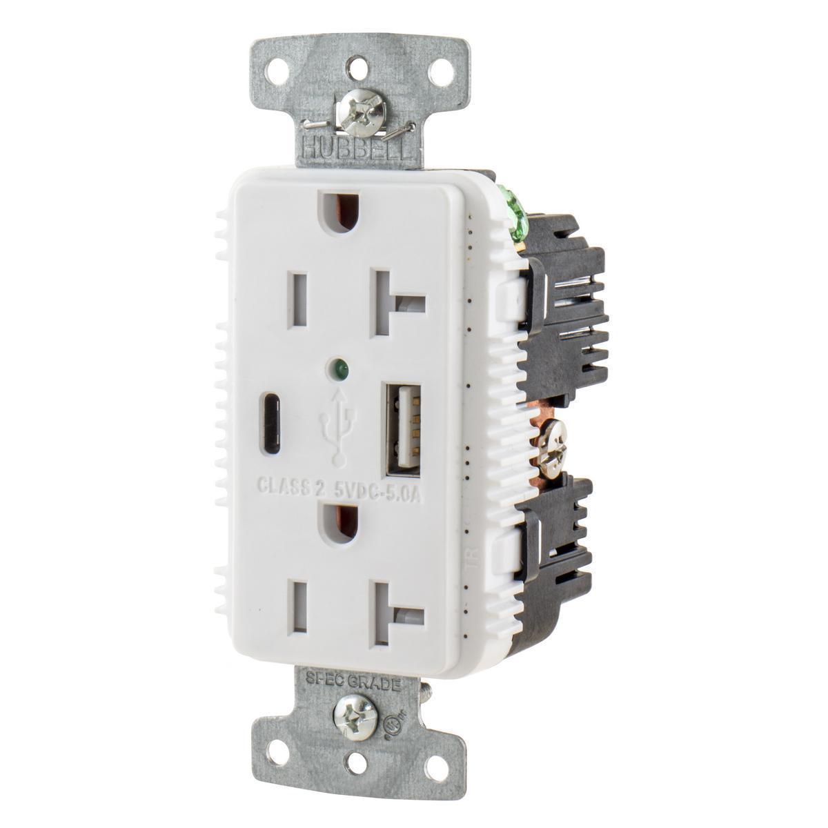 USB20AC5W HUBBELL RCPT DUP 20A 125V 5A 5V USB PORT AC WH..