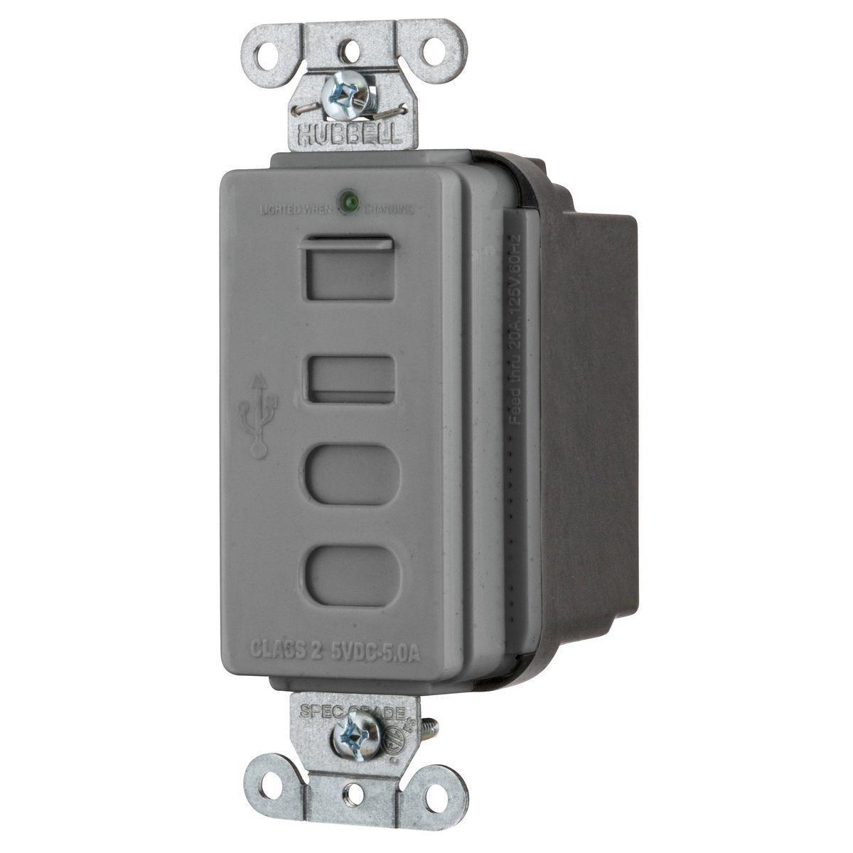 USB4ACGY HUBBELL USB CHRGR 4 PORT 5AMP 5 TYPE C, GRAY