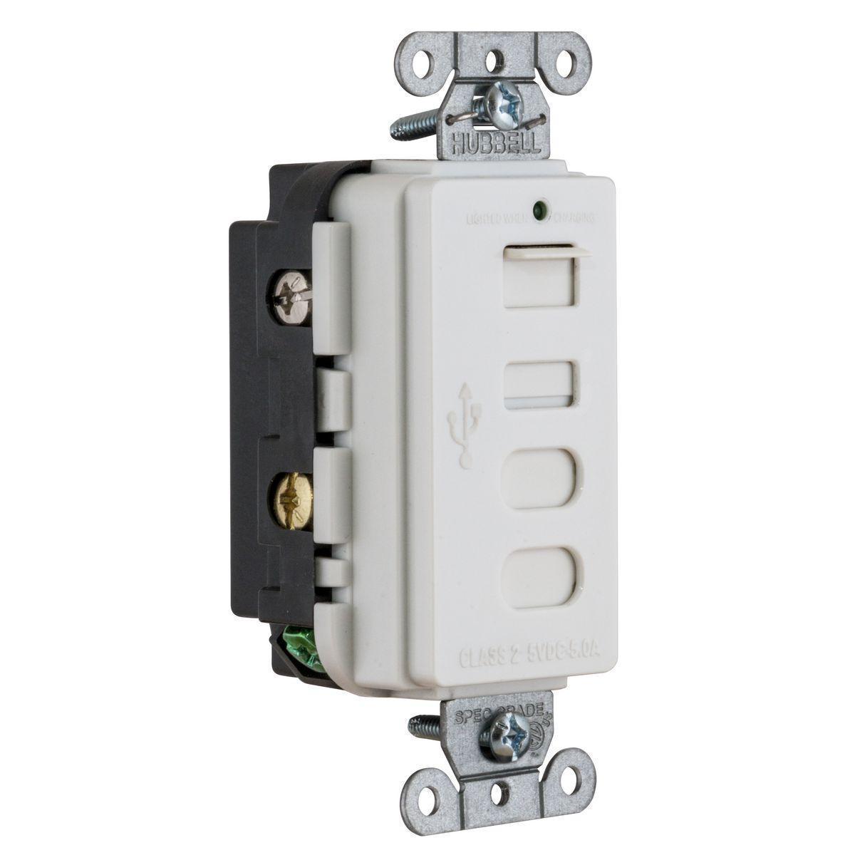 USB4ACW HUBBELL USB CHRGR 4 PORT 5AMP 5 TYPE AC, WHITE