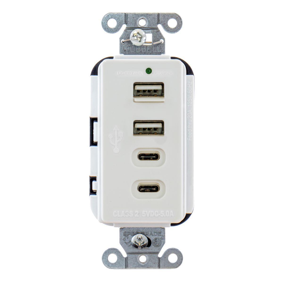 USB4ACW HUBBELL USB CHRGR 4 PORT 5AMP 5 TYPE AC, WHITE