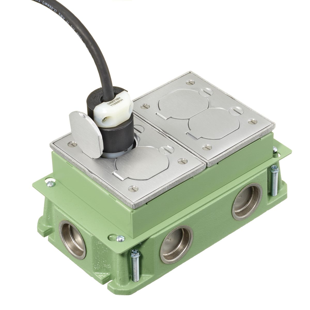 FB4233 HUBBELL RECT FLOORBOX, CAST IRON, DEEP, 2-G