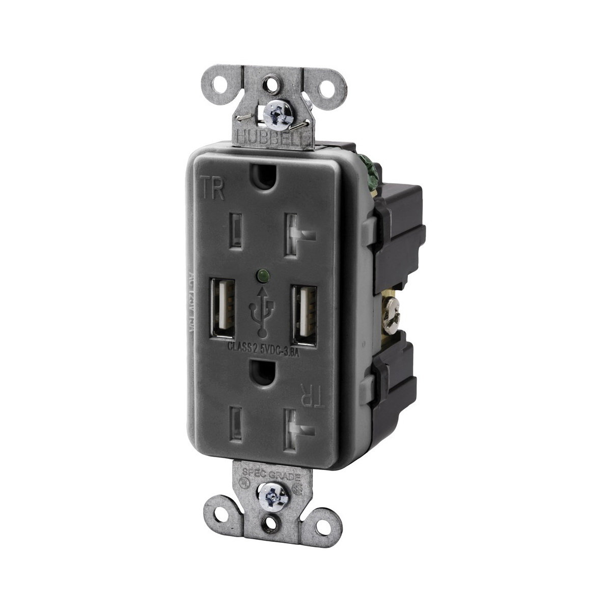 USB20X2GY HUBBELL RECEP, DUP, 20A 125V, 3A 5V USB PORT, GY 88377830489 ZZZZZZZZZZ