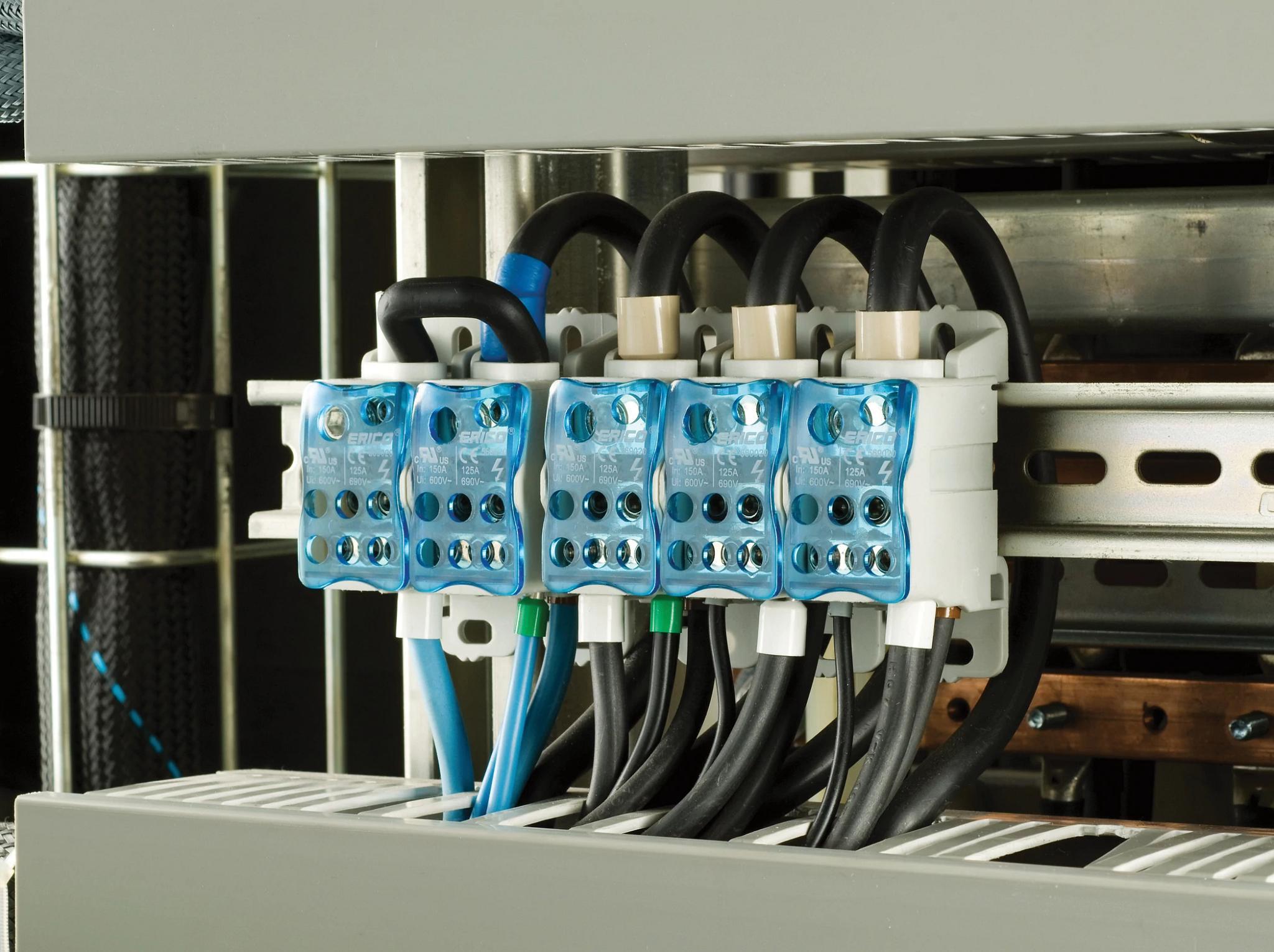 569040 UD250A ERICO DISTRIBUTION BLOCK DIN MOUNT 1POLE GANGABLE 255AMP 600V UL INPUT (1) 6-250MCM OUTPUT (2) 10-1AWG (5) 14-4AWG (4) 14-6AWG