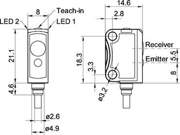 FS10-RL-KM4 SENSOPART 601-61004 PHOTOELECTRIC THRU-BEAM CUBE - TRANSMITTER, PIGTAIL 200MM WITH CONNECTOR M8 4-PIN