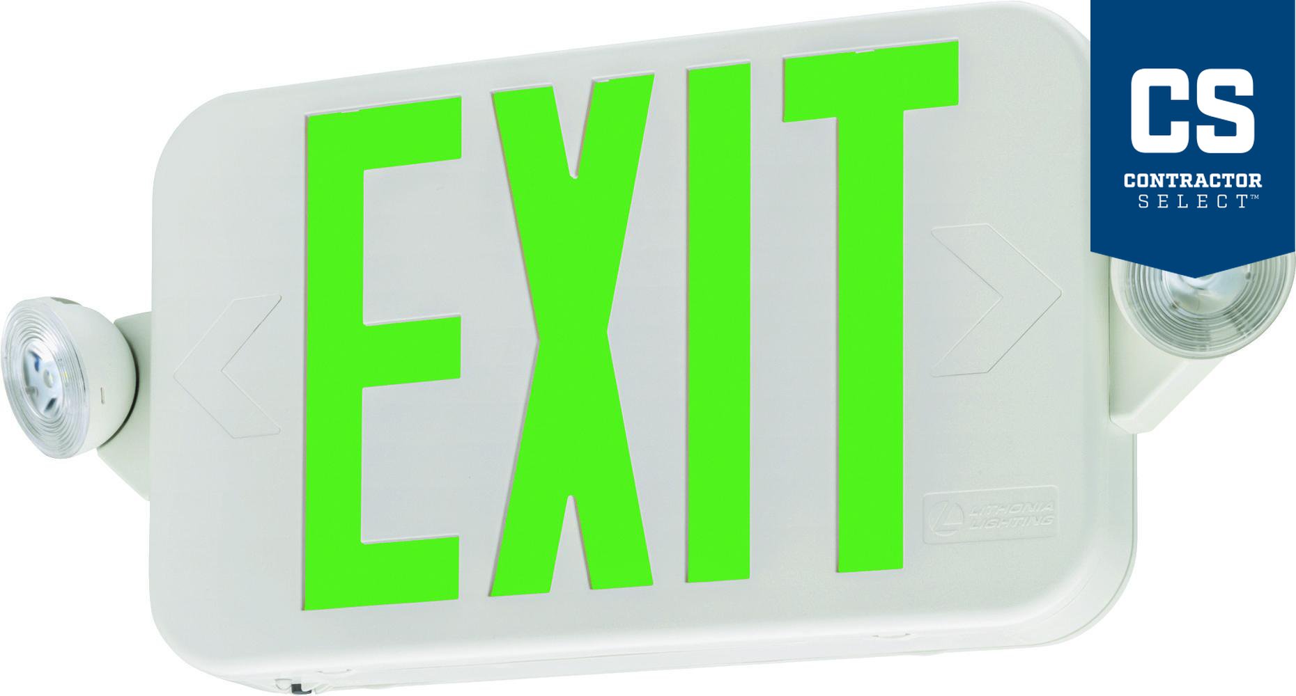 ECRGHORDM6 LITHONIA THERMOPLASTIC LED EXIT/UNIT COMBO RED/GREEN SWITCHABLE HIGH OUTPUT BATTERY ROUND (CI# 269XW0)