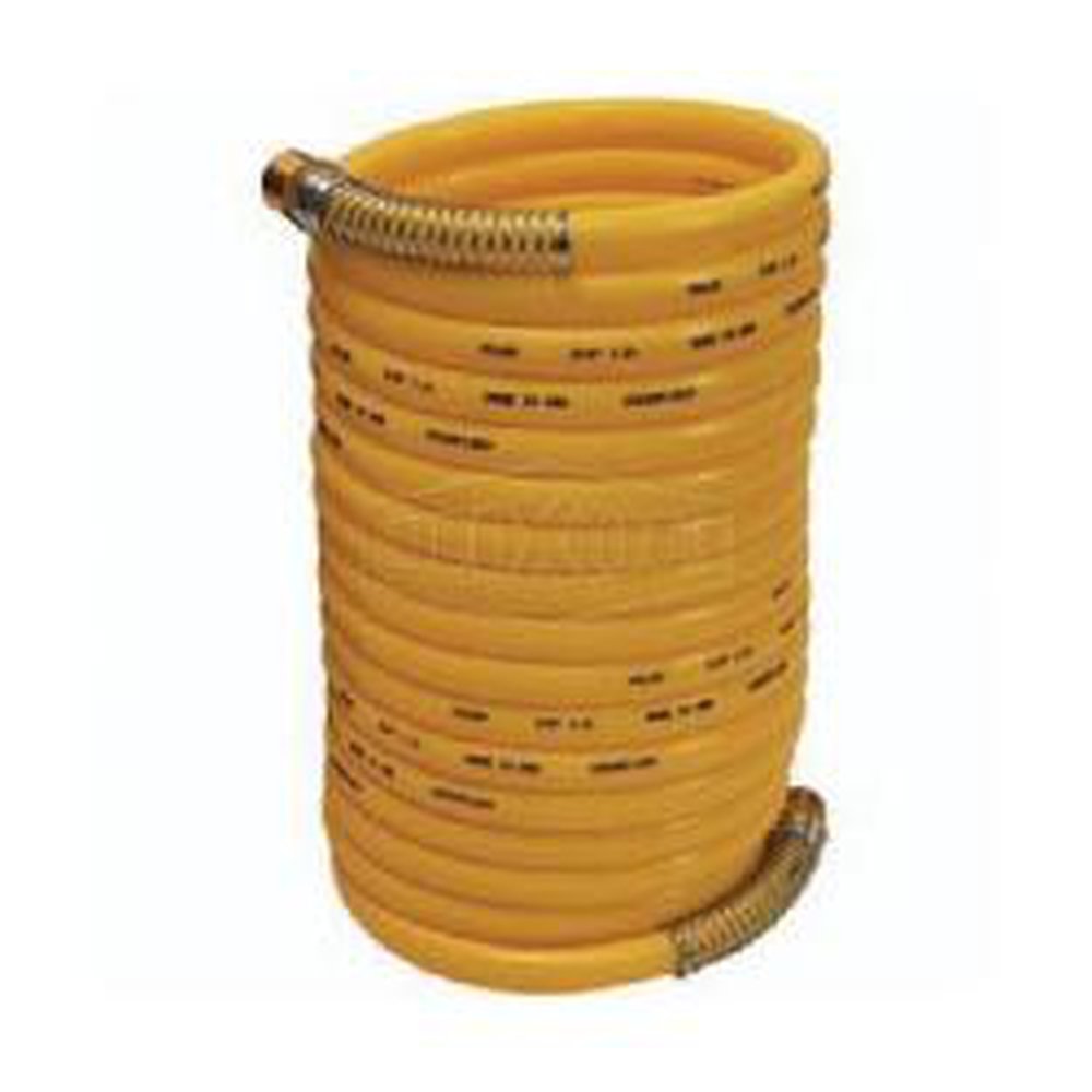 CC1425, COILED AIR HOSE, SAFETY YELLOW, 1/4" I.D. X 25 FEET LONG 1/4" MALE NPT EACH END