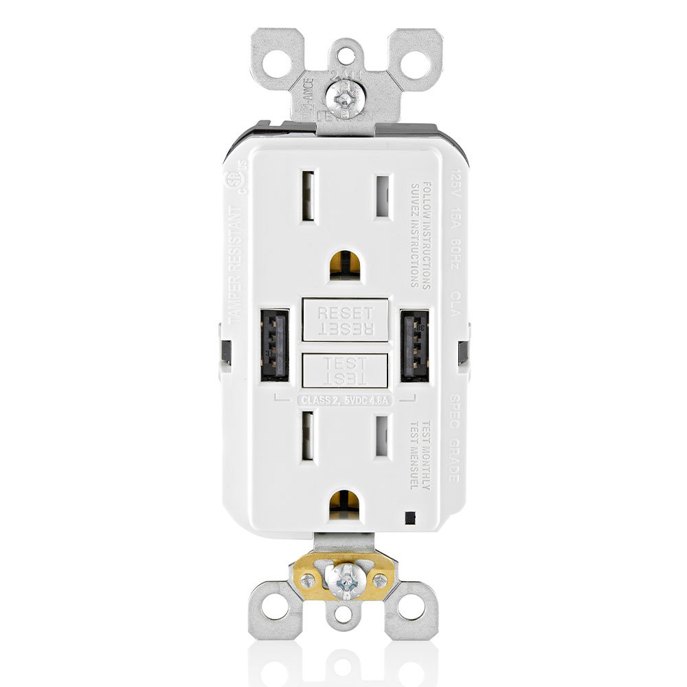 GUSB1-W LEVITON GFCI COMBO USB