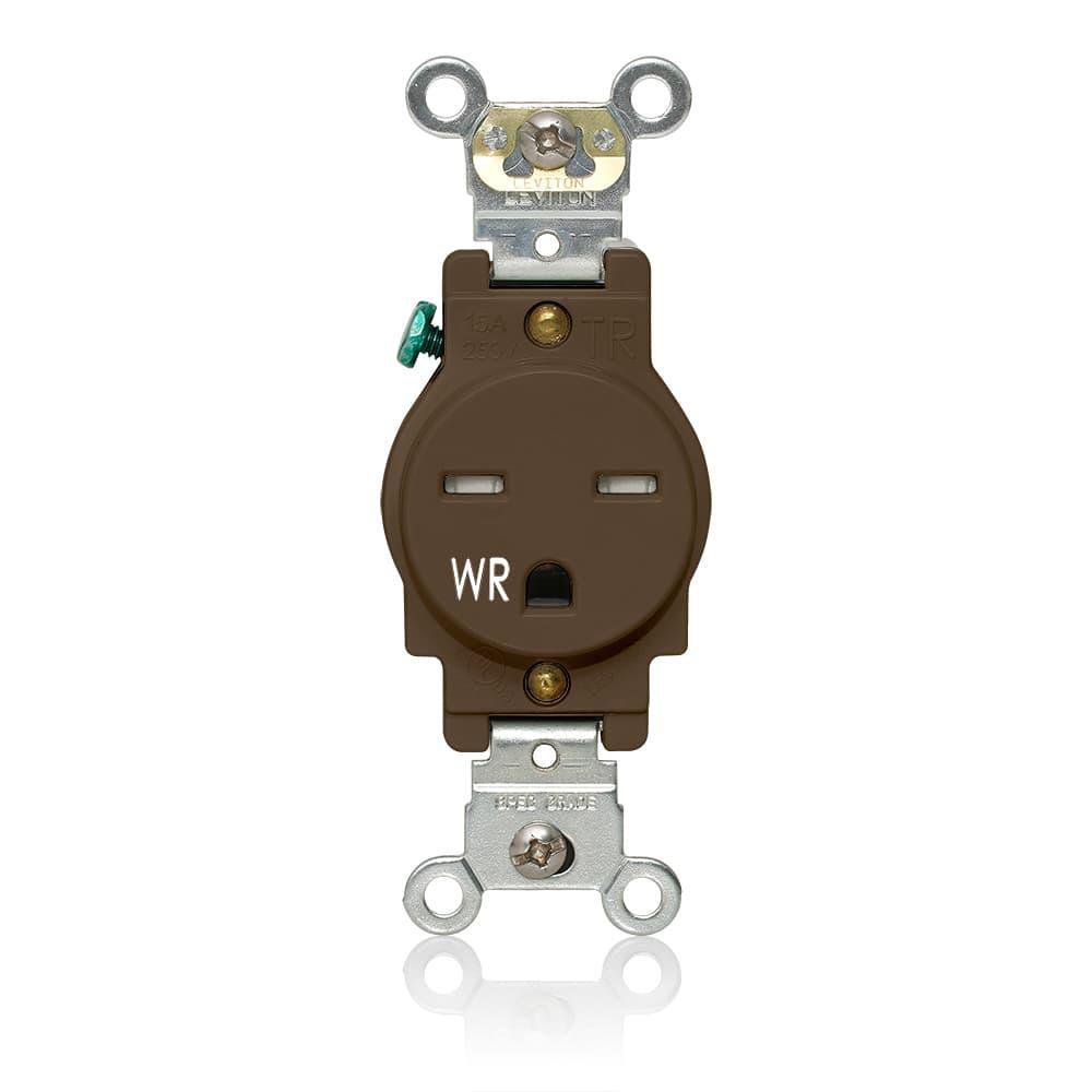 W5661-T00 LEVITON 15A-250V WR/TR SNGL OUTL BCK/SDE WRE BR..