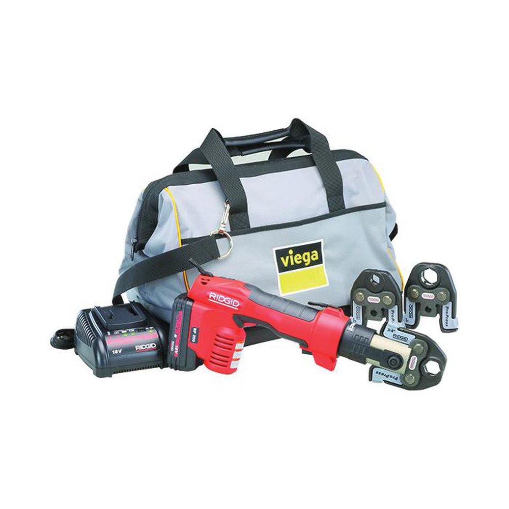 56008 COMPACT PRESS TOOL KIT FOR PEX & PROPRESS CONNECTIONS 1/2, 3/4, 1 WITH RIDGID 200-B TOOL, JAWS, BATTERY, BATTERY CHARGER