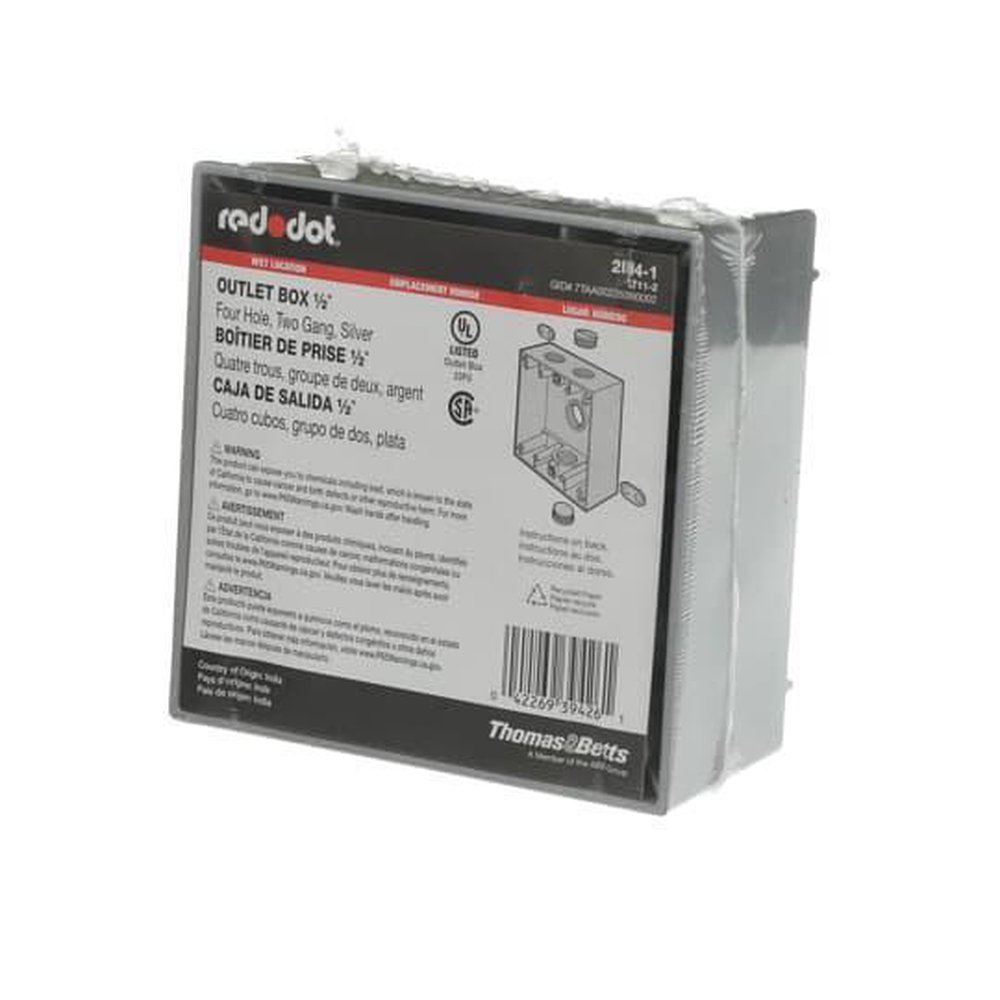 2IH4-1 RED 2G WP BOX W/4-1/2 HUBS..