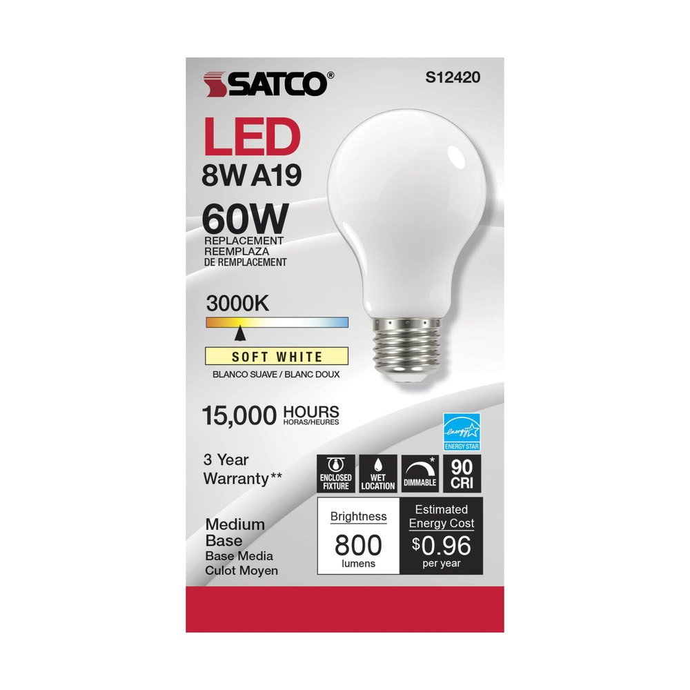 S12420 SATCO 8.2 WATT LED A19 SOFT