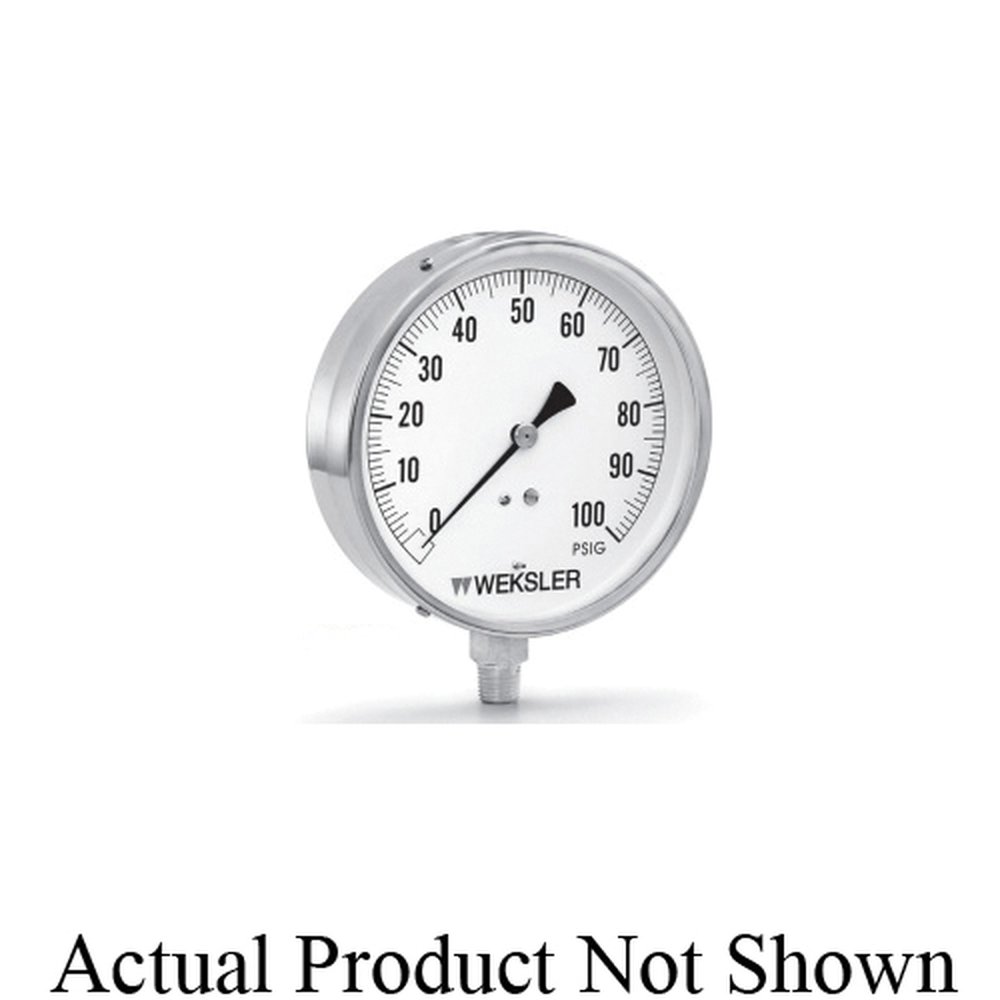 45 EA14E 02L 200# WEKSLER PRESSURE GAUGE 4.5 DIAL, SS CASE 1/4 NPT LOWER CONN BRASS TUBE/SOCKET