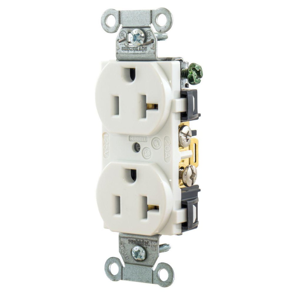 5352AW HUB 20A 125V WHITE DUP RCPT