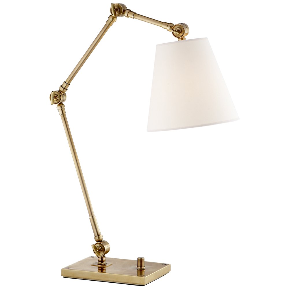 SK3115HAB-L VISUAL COMFORT GRAVES TASK LAMP IN HAND RUBBED ANTIQUE BRASS WITH LINEN SHADE