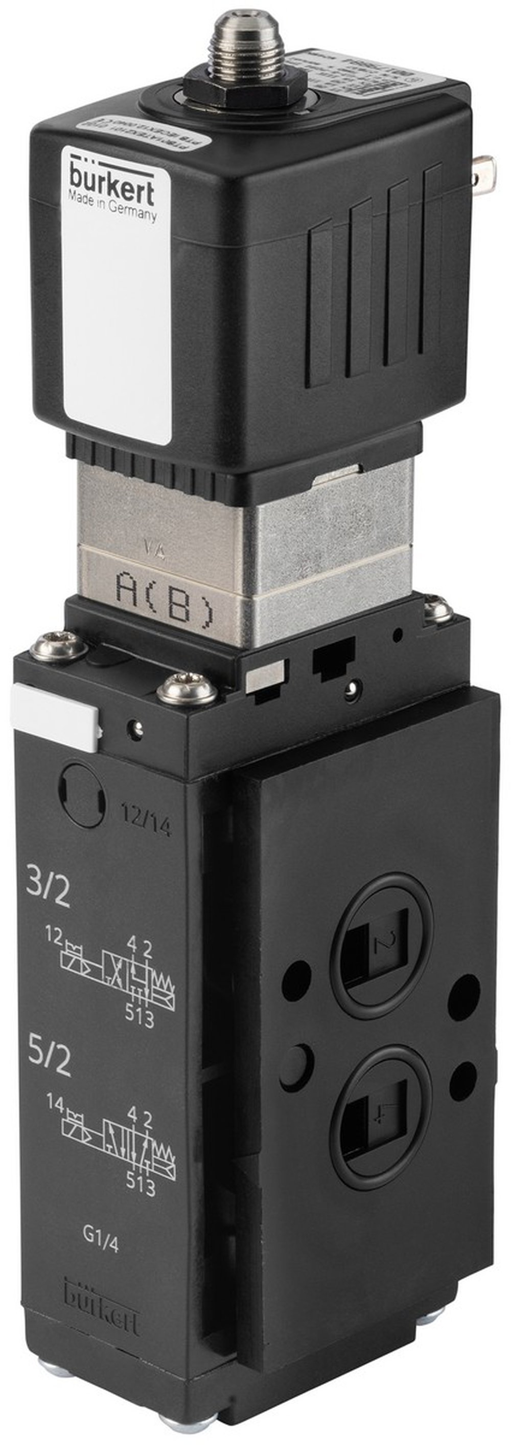 296428 BURKERT 6519-W06,0-NM82-FS05-B5-120/60-AD 6519 5/2 WAY OR 3/2 WAY CHANGEABLE 6,0MM 1/4 NPT 1/4 FLANGE PATTERN SIDEWARDS NAMUR FLANGE ELECTROPNEUMATIC AIR SPRING: MECH. SPRING 32MM 120VAC 2,2 WATT