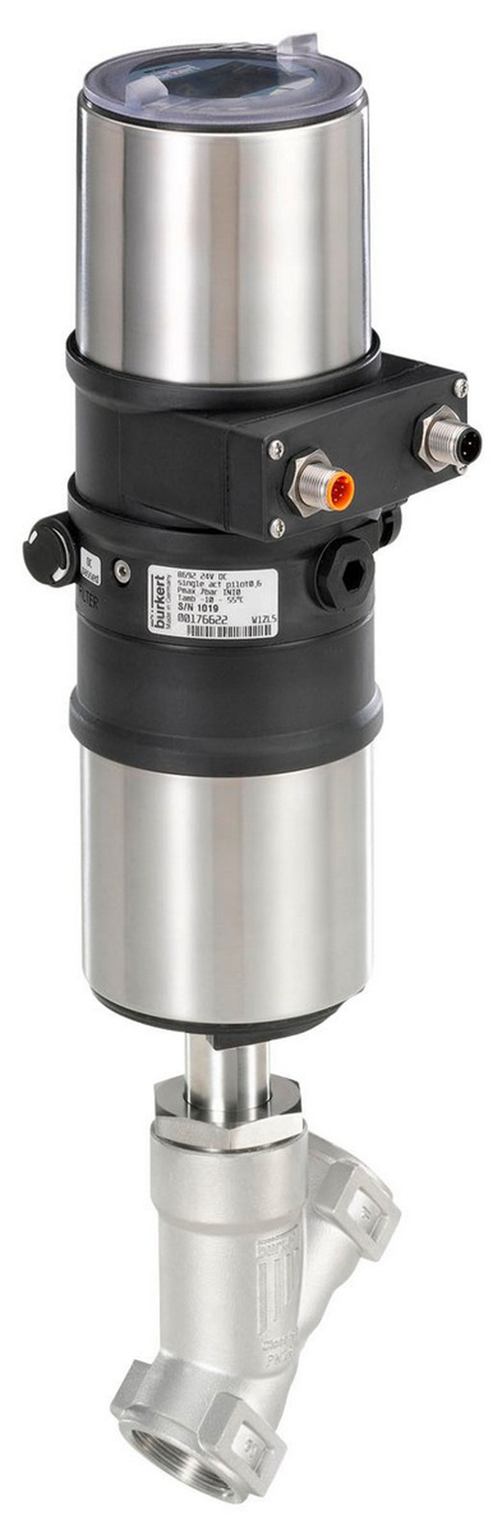 336492 BURKERT 8802-YG-I-A-15,0EE-VA-NM84-M-0-E-F- L-0-0 8802 ANGLE-SEAT VALVE TYPE 2300 POSITIONER TYPE 8692 NC 15MM 1/2 PTFE SS 316L NPT 15MM 1/2 70 MM 24VDC 1 BINARY INPUT + 1 ANALOG OUTPUT + 2 BINARY OUTPUTS SERVICE-B S