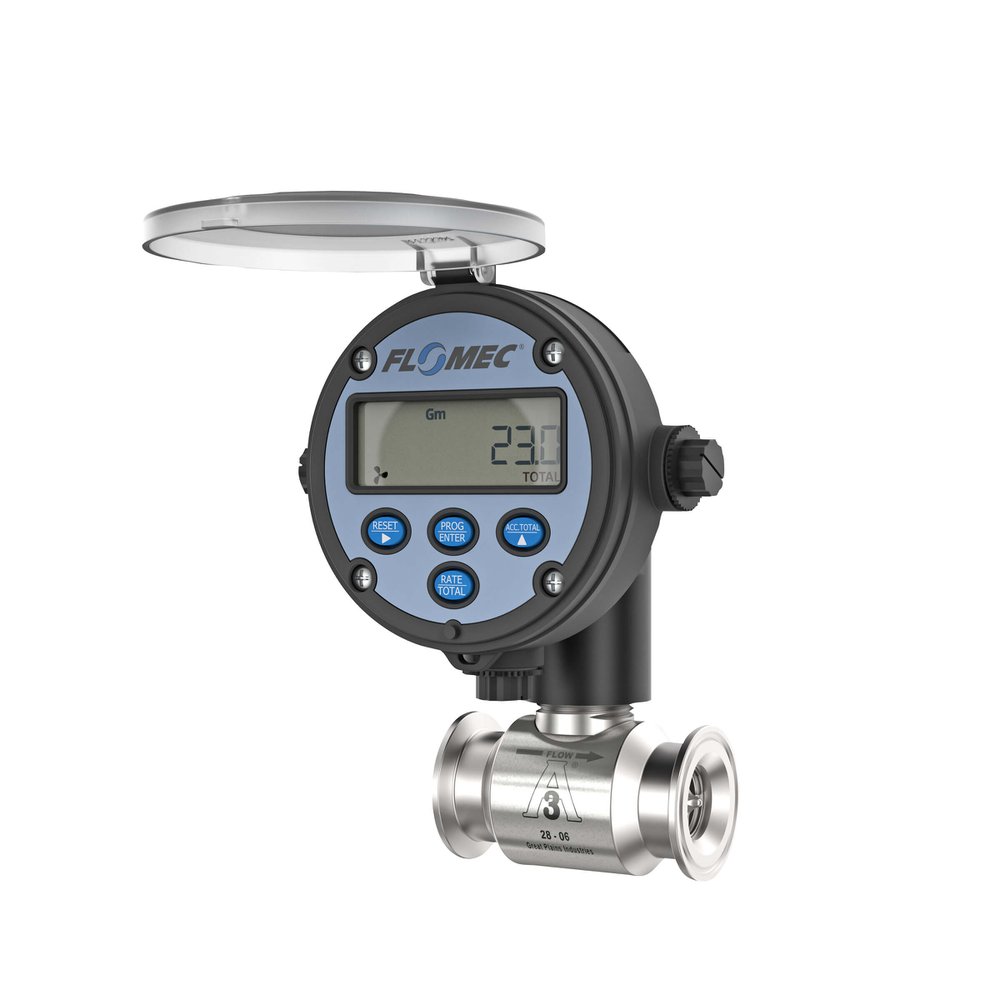 GSCPS-100-RT14 GPI FLOMEC PRECISION TURBINE METER 1" CLAMP SANITARY HT " 316SS/PEEK/PEEK RT14 OUTPUT FLOW RATE TOTALIZER AND DISPLAY
