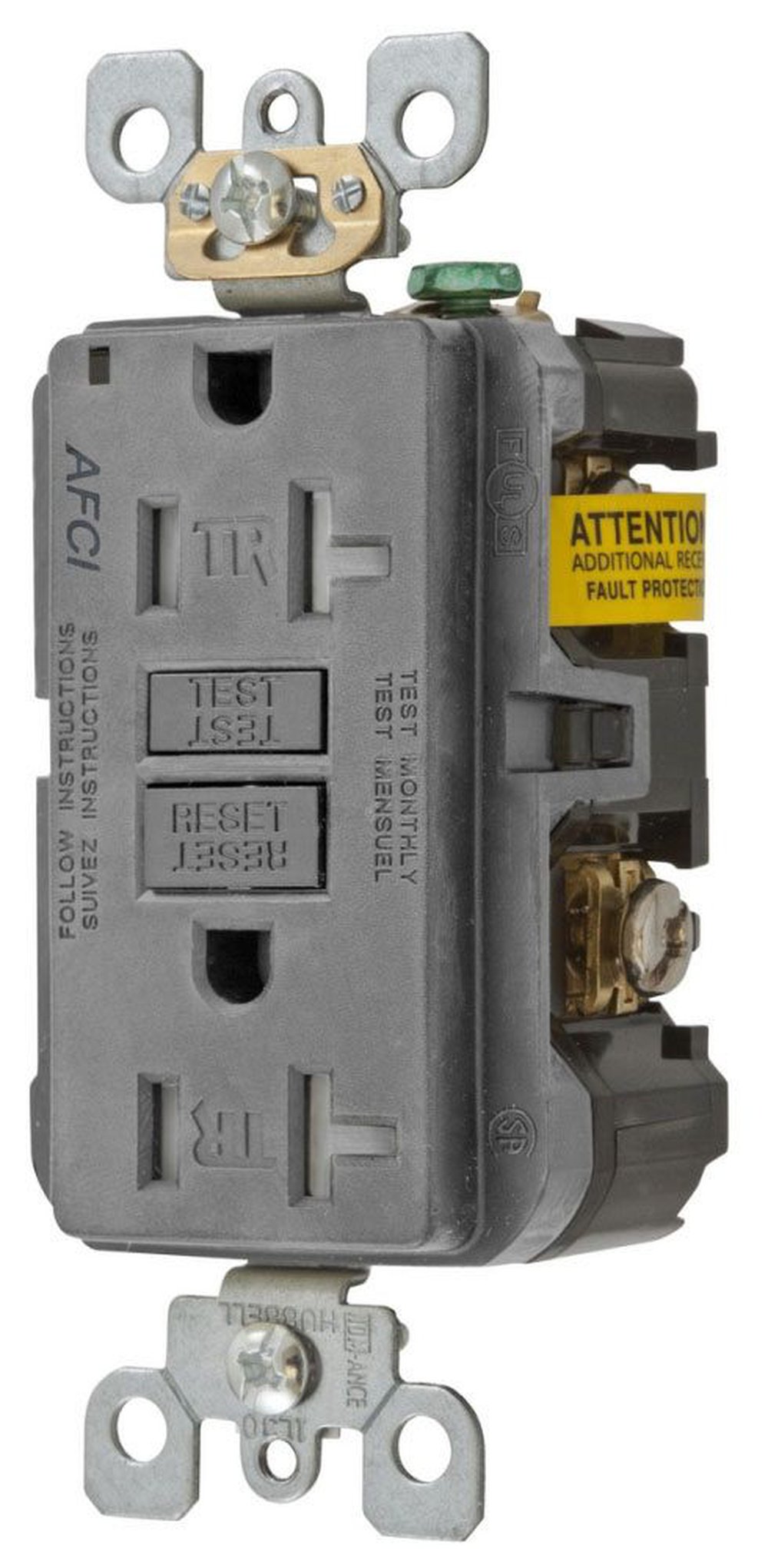 HUBBELL WIRING AFR20TRGY 20A ARC FAULT TR RECEPTACLE GRAY